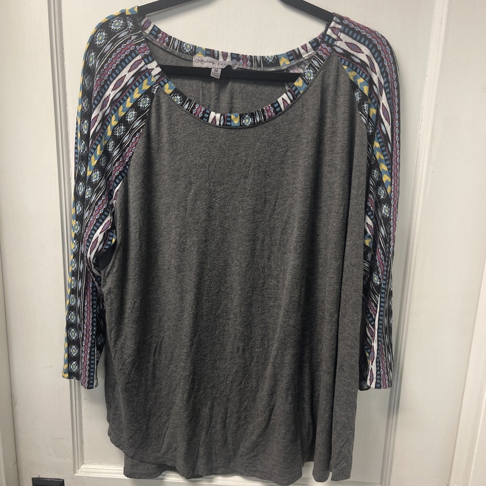 Absolutely Famous Women's Aztec Patterned 3/4 Sleeve Blouse Size 3X